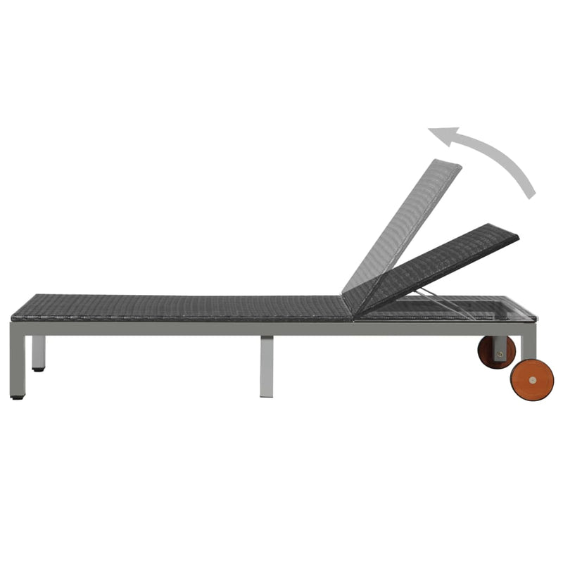 Ligbed met wieltjes poly rattan zwart MeubelReus