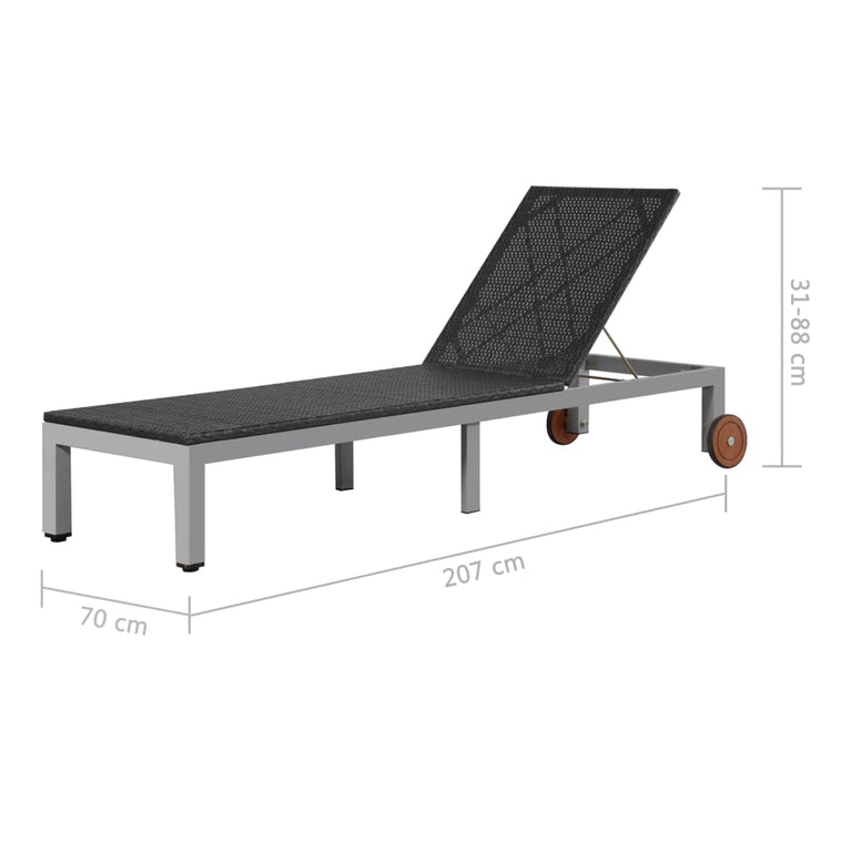 Ligbed met wieltjes poly rattan zwart MeubelReus