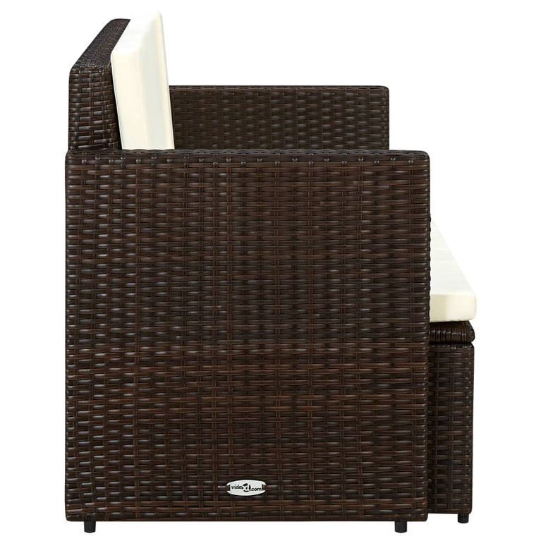 Tuinbank 2-zits met kussens poly rattan bruin MeubelReus