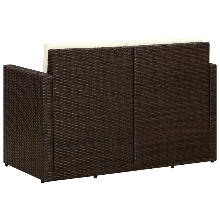 Tuinbank 2-zits met kussens poly rattan bruin MeubelReus