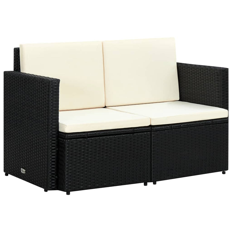 Tuinbank 2-zits met kussens poly rattan zwart MeubelReus