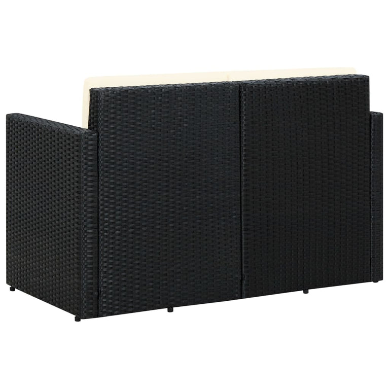 Tuinbank 2-zits met kussens poly rattan zwart MeubelReus