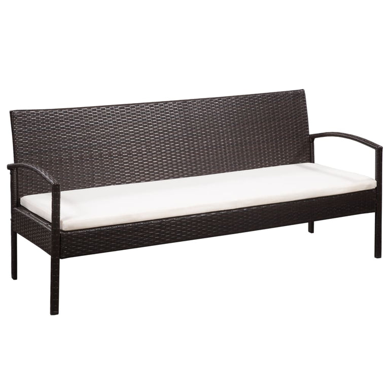 Tuinbank 3-zits met kussens poly rattan bruin MeubelReus