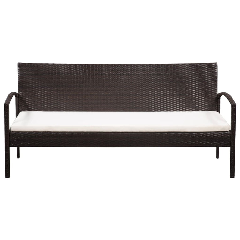 Tuinbank 3-zits met kussens poly rattan bruin MeubelReus
