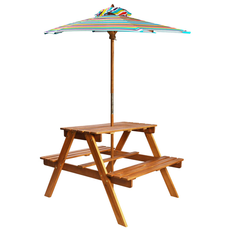 Kinderpicknicktafel met parasol 79x90x60 cm massief acaciahout MeubelReus