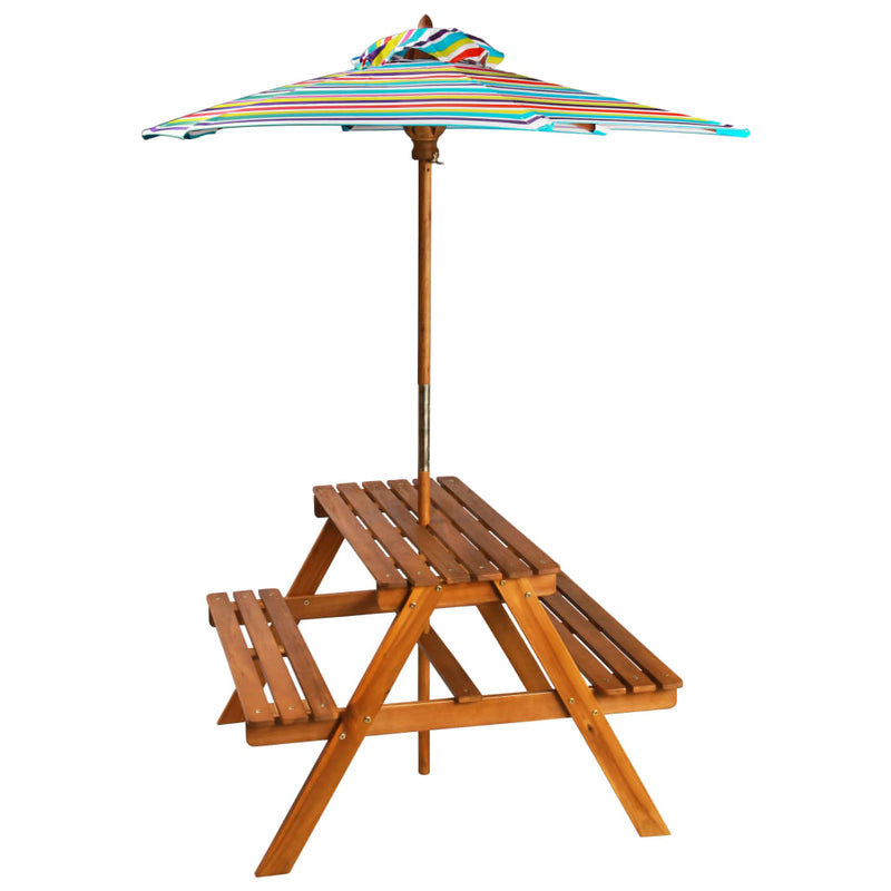 Kinderpicknicktafel met parasol 79x90x60 cm massief acaciahout MeubelReus