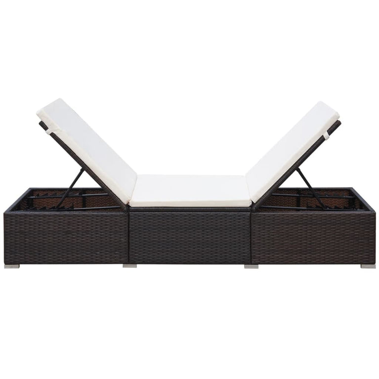 Ligbed met kussen poly rattan bruin MeubelReus