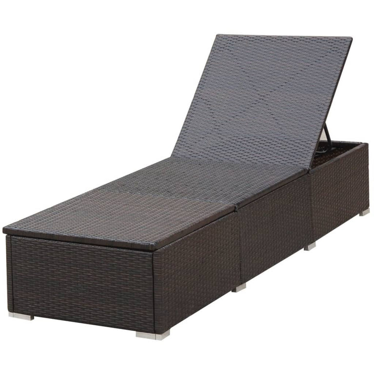 Ligbed met kussen poly rattan bruin MeubelReus