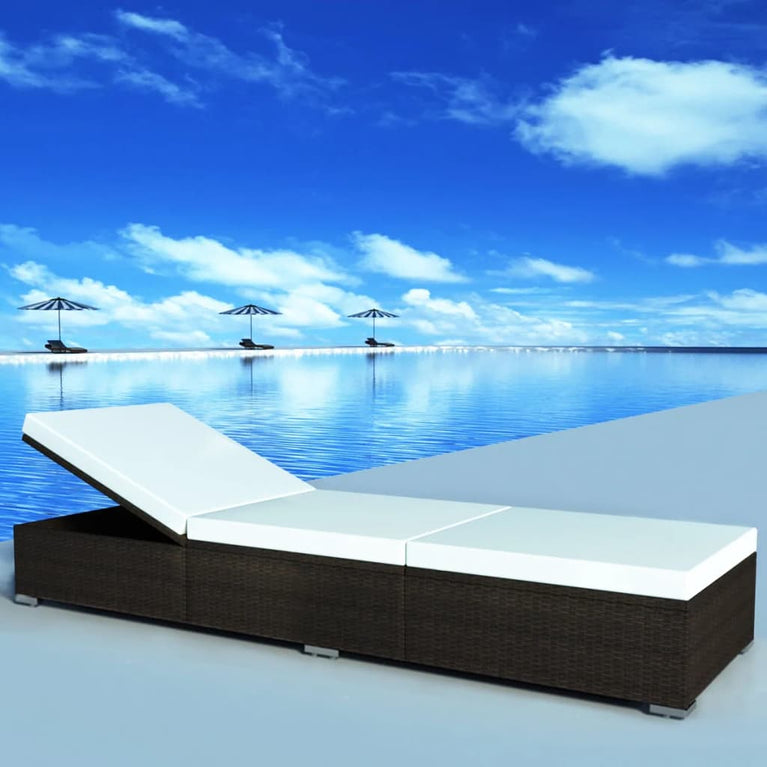 Ligbed met kussen poly rattan bruin MeubelReus