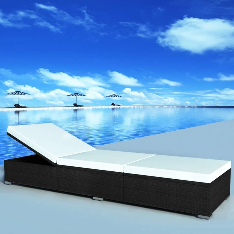 Ligbed met kussen poly rattan zwart MeubelReus