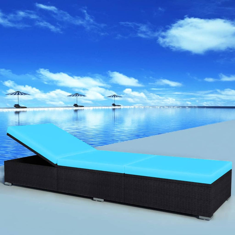 Ligbed met kussen poly rattan zwart MeubelReus