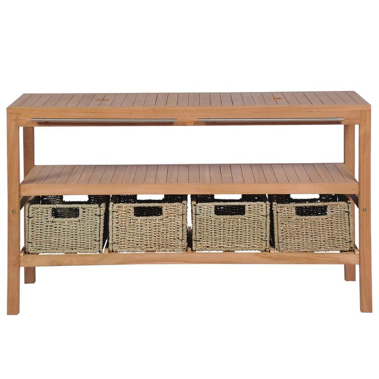 Badkamer wastafelkast met 4 manden 132x45x75cm massief teakhout MeubelReus