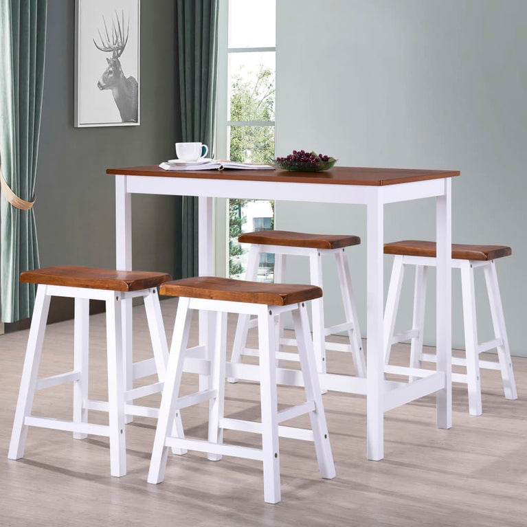 Bartafel- en krukkenset massief hout 5-delig