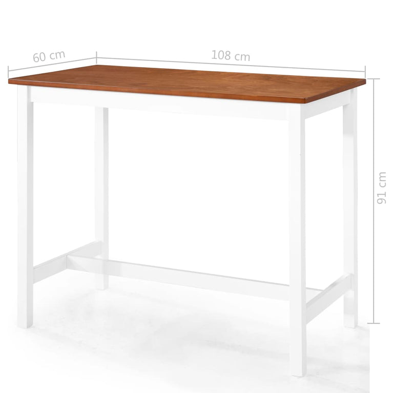 Bartafel- en barstoelenset massief hout bruin en wit 3-delig MeubelReus