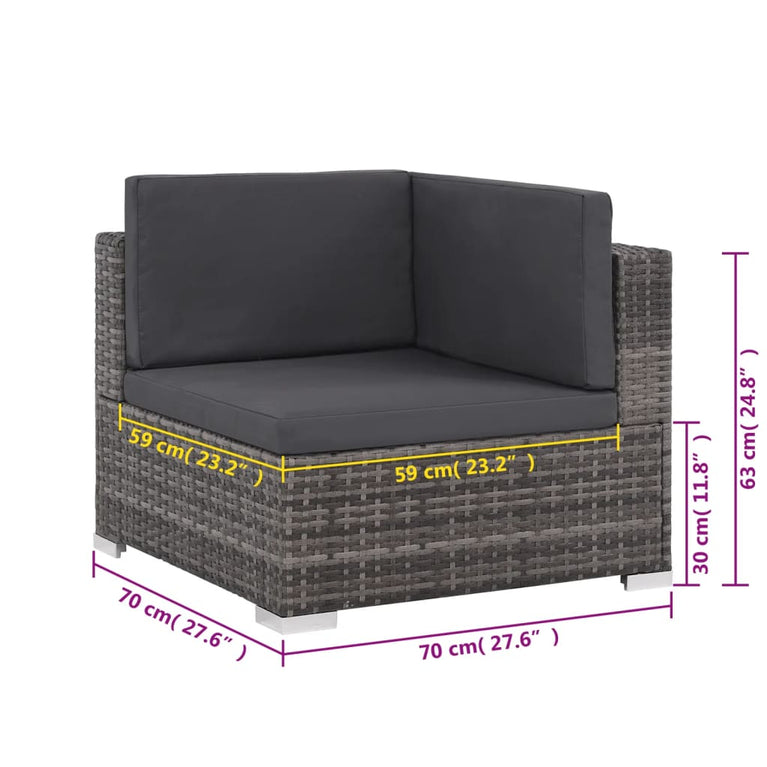 6-delige Loungeset met kussens poly rattan grijs