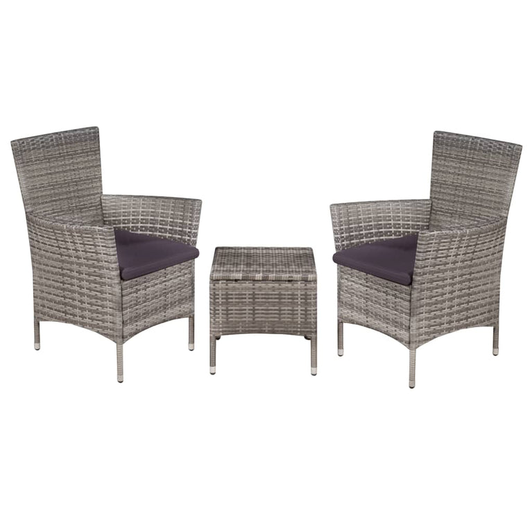 3-delige Bistroset poly rattan grijs MeubelReus