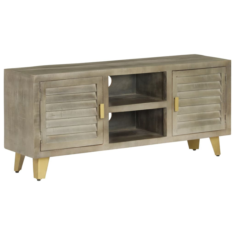 Tv-meubel 110x30x48 cm massief mangohout met messing grijs MeubelReus