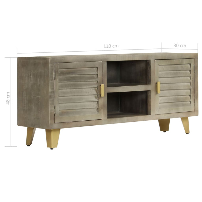 Tv-meubel 110x30x48 cm massief mangohout met messing grijs MeubelReus