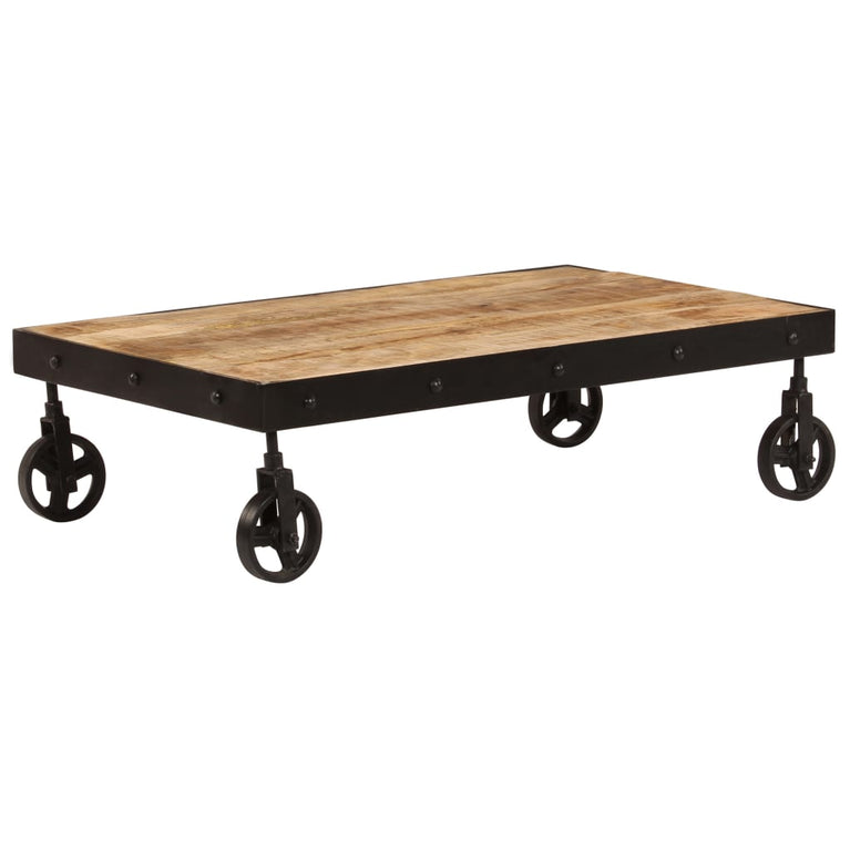 Salontafel op wieltjes 100x60x26 cm massief mangohout MeubelReus