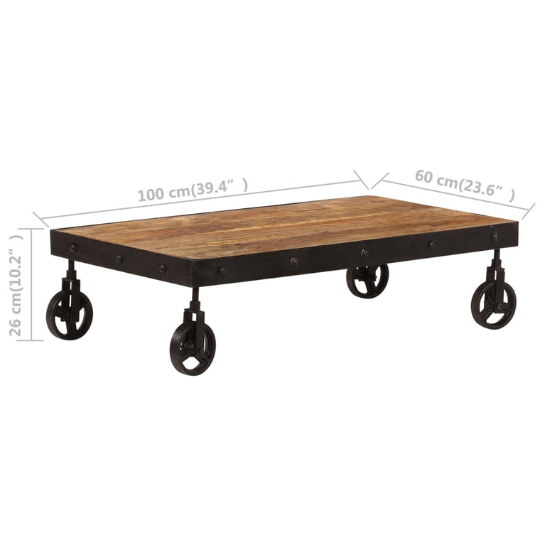 Salontafel op wieltjes 100x60x26 cm massief mangohout MeubelReus