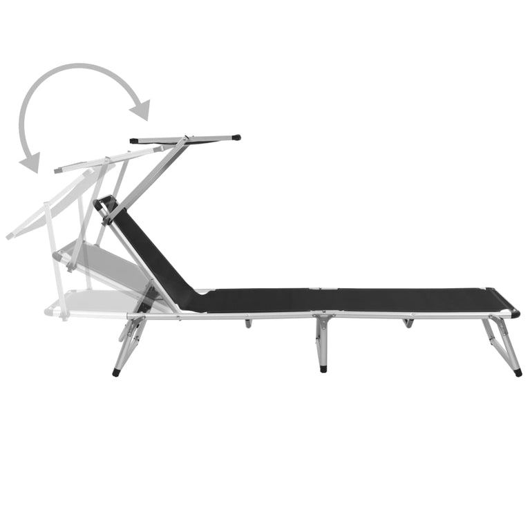 Ligbed inklapbaar met dak aluminium en textileen zwart MeubelReus