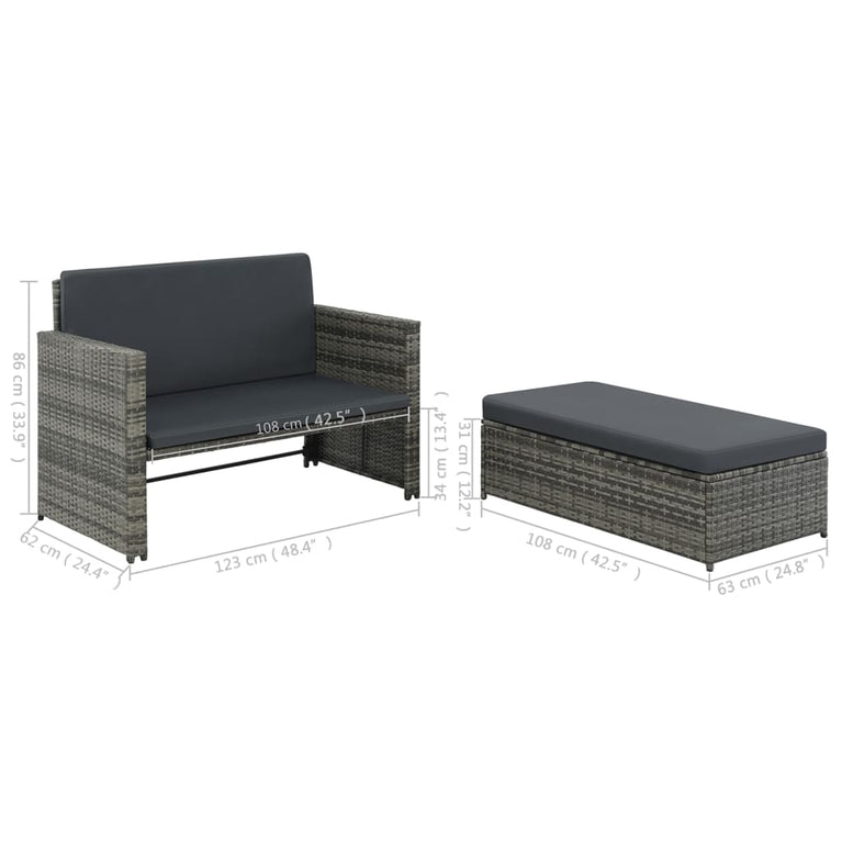 2-delige Loungeset met kussens poly rattan grijs MeubelReus