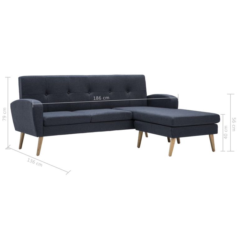 Bank L-vormig 186x136x79 cm stoffen bekleding donkergrijs