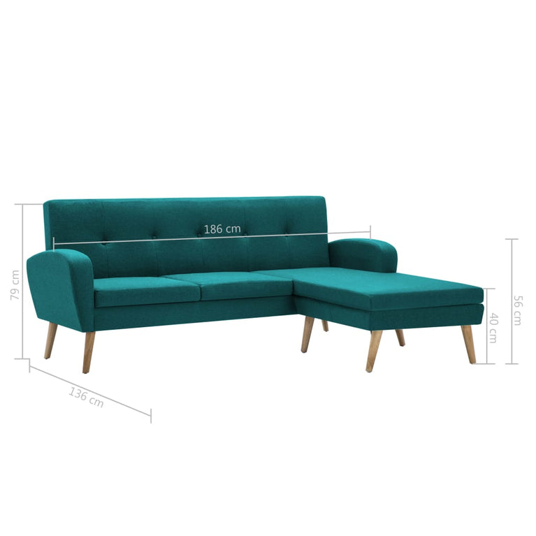 Bank L-vormig 186x136x79 cm stoffen bekleding groen