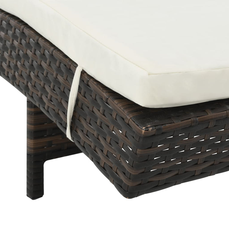 Ligbed met wielen en kussen poly rattan bruin MeubelReus
