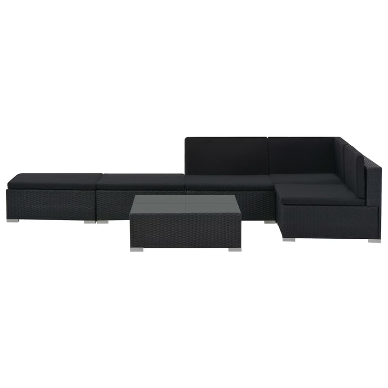 6-delige Loungeset met kussens poly rattan zwart MeubelReus