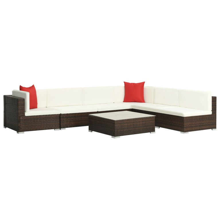 7-delige Loungeset met kussens poly rattan bruin MeubelReus