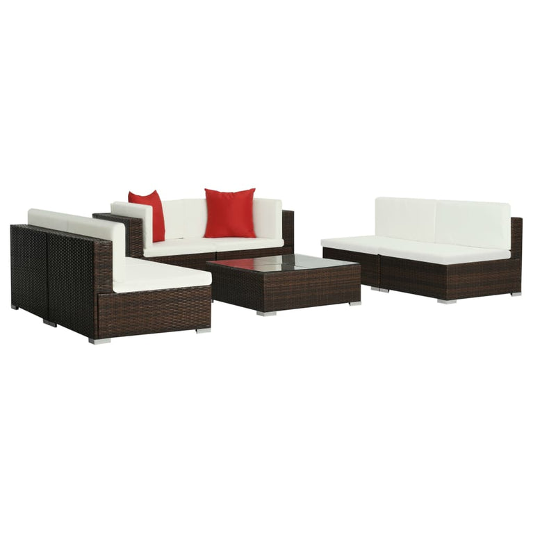 7-delige Loungeset met kussens poly rattan bruin MeubelReus