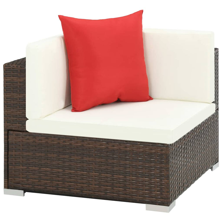 7-delige Loungeset met kussens poly rattan bruin MeubelReus
