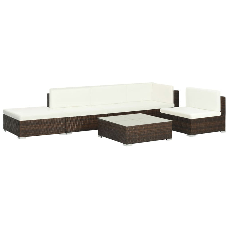 6-delige Loungeset met kussens poly rattan bruin MeubelReus