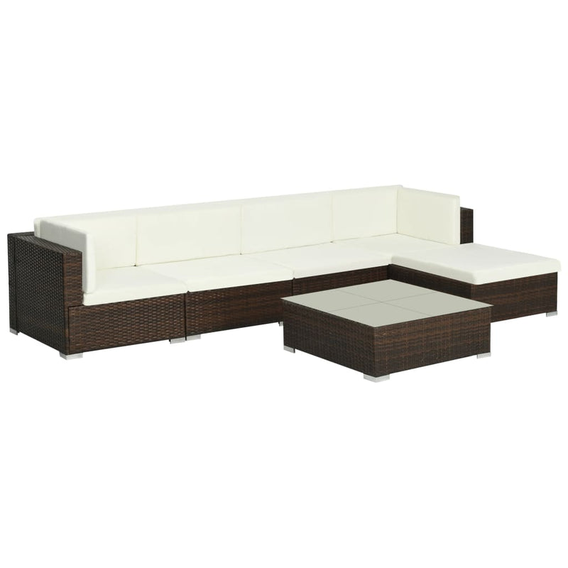 6-delige Loungeset met kussens poly rattan bruin MeubelReus