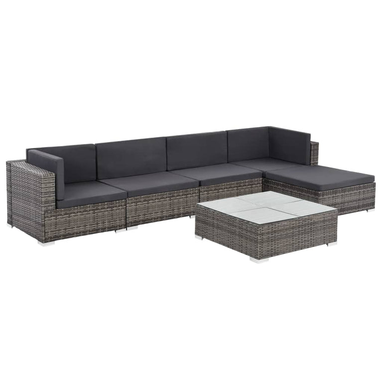 6-delige Loungeset met kussens poly rattan grijs MeubelReus