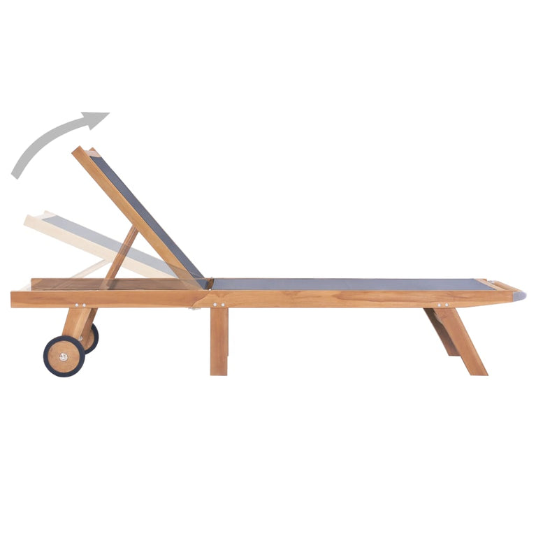 Ligbed inklapbaar met wielen massief teakhout en textileen MeubelReus