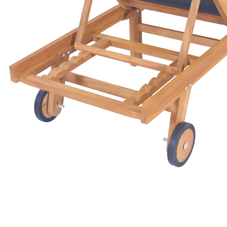 Ligbed inklapbaar met wielen massief teakhout en textileen MeubelReus