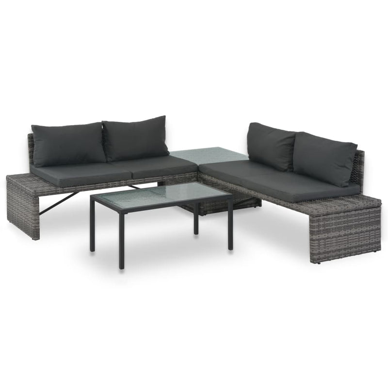 Loungeset met kussens 3-delig poly rattan grijs MeubelReus