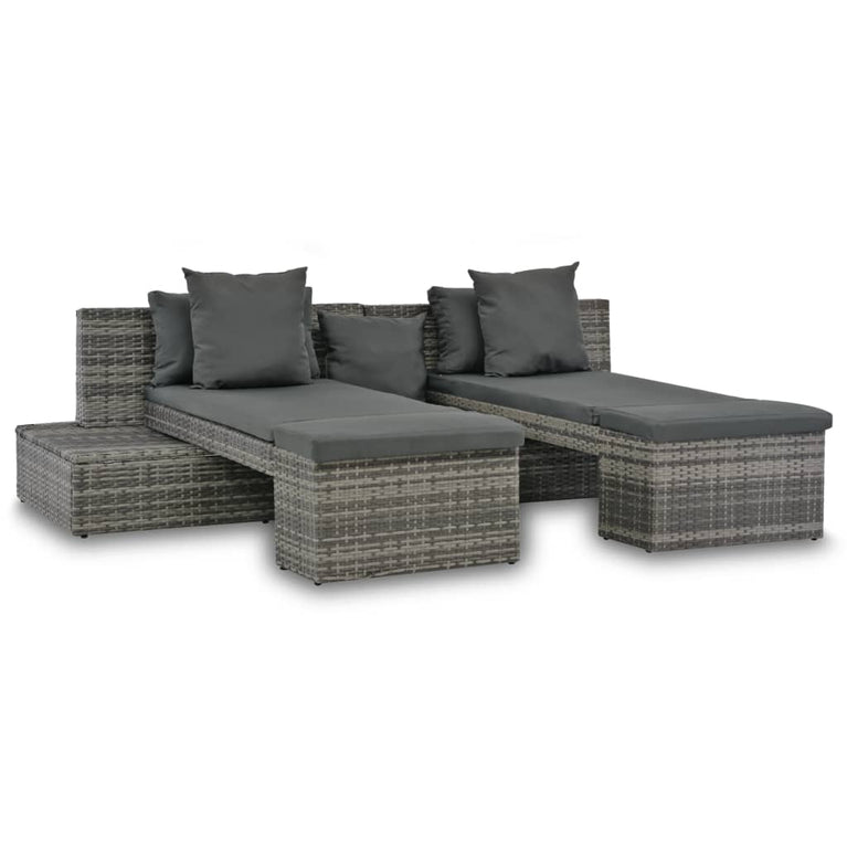 4-delige Loungeset met kussens poly rattan grijs MeubelReus