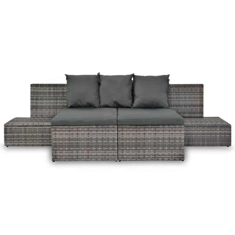 4-delige Loungeset met kussens poly rattan grijs MeubelReus
