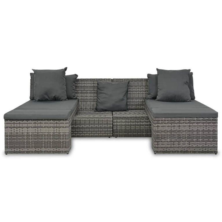 4-delige Loungeset met kussens poly rattan grijs MeubelReus