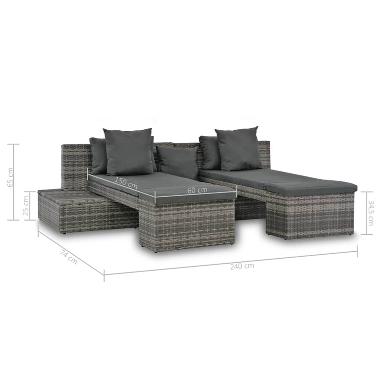 4-delige Loungeset met kussens poly rattan grijs MeubelReus