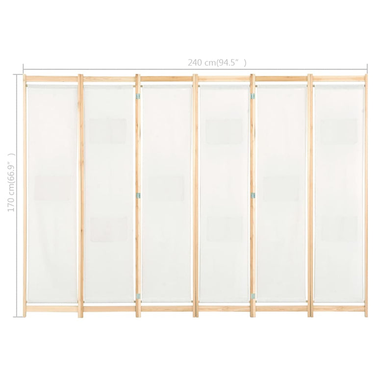 Kamerscherm met 6 panelen 240x170x4 cm stof crème MeubelReus