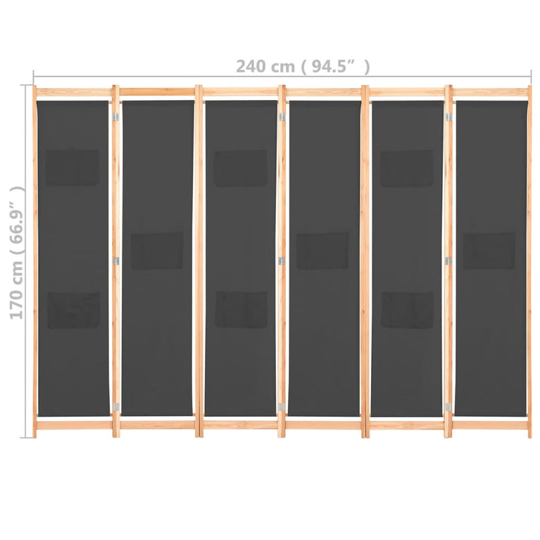 Kamerscherm met 6 panelen 240x170x4 cm stof grijs MeubelReus