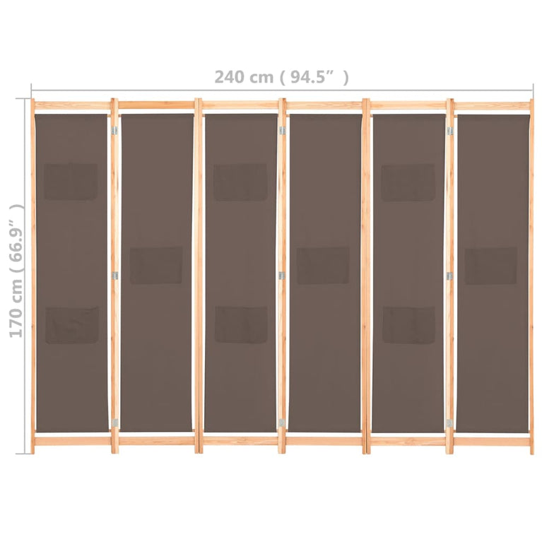 Kamerscherm met 6 panelen 240x170x4 cm stof bruin MeubelReus