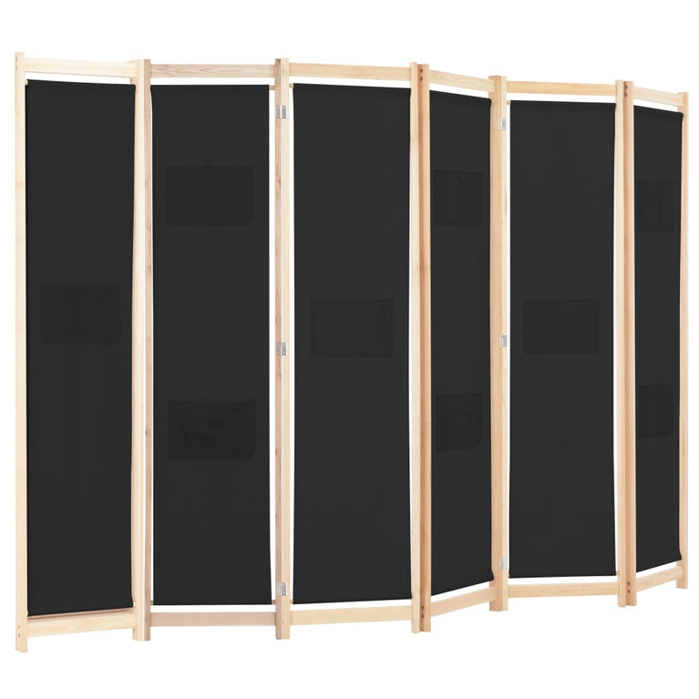 Kamerscherm met 6 panelen 240x170x4 cm stof zwart MeubelReus