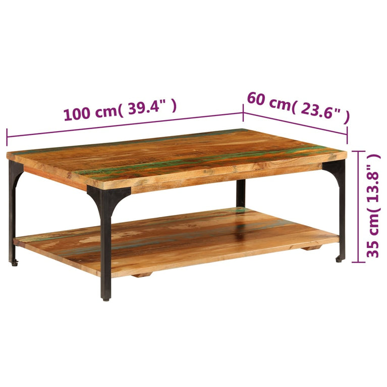 Salontafel met schap 100x60x35 cm massief gerecycled hout MeubelReus