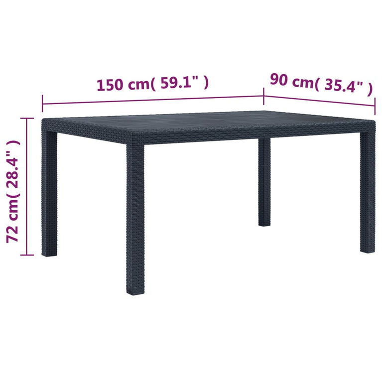 Tuintafel 150x90x72 cm rattan-look kunststof antraciet MeubelReus