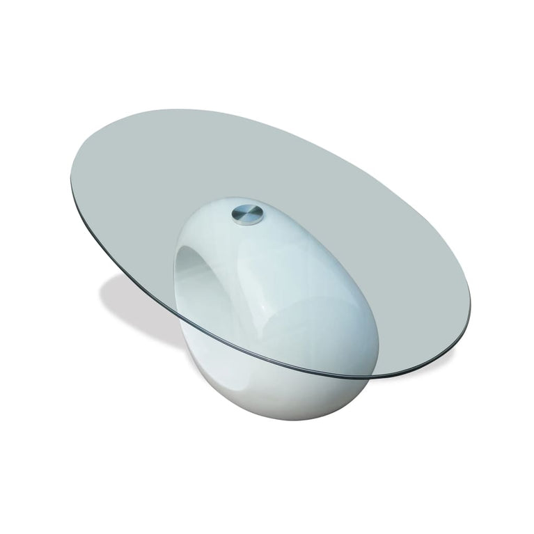 Salontafel met ovaal glazen tafelblad hoogglans wit MeubelReus